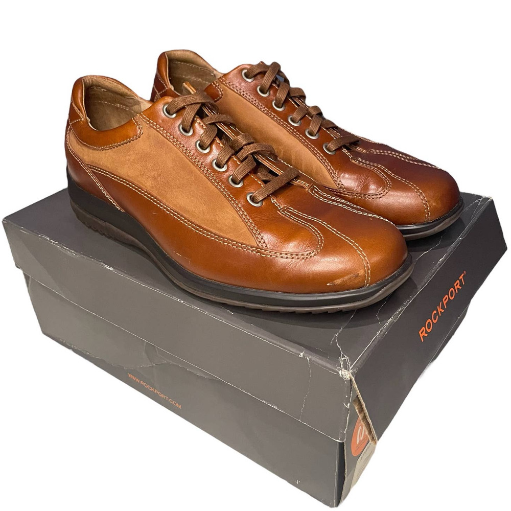 Rockport Mens Leather Oxford Shoes Size 7.5 M Brown Laced Tan Coleshill Sneakers